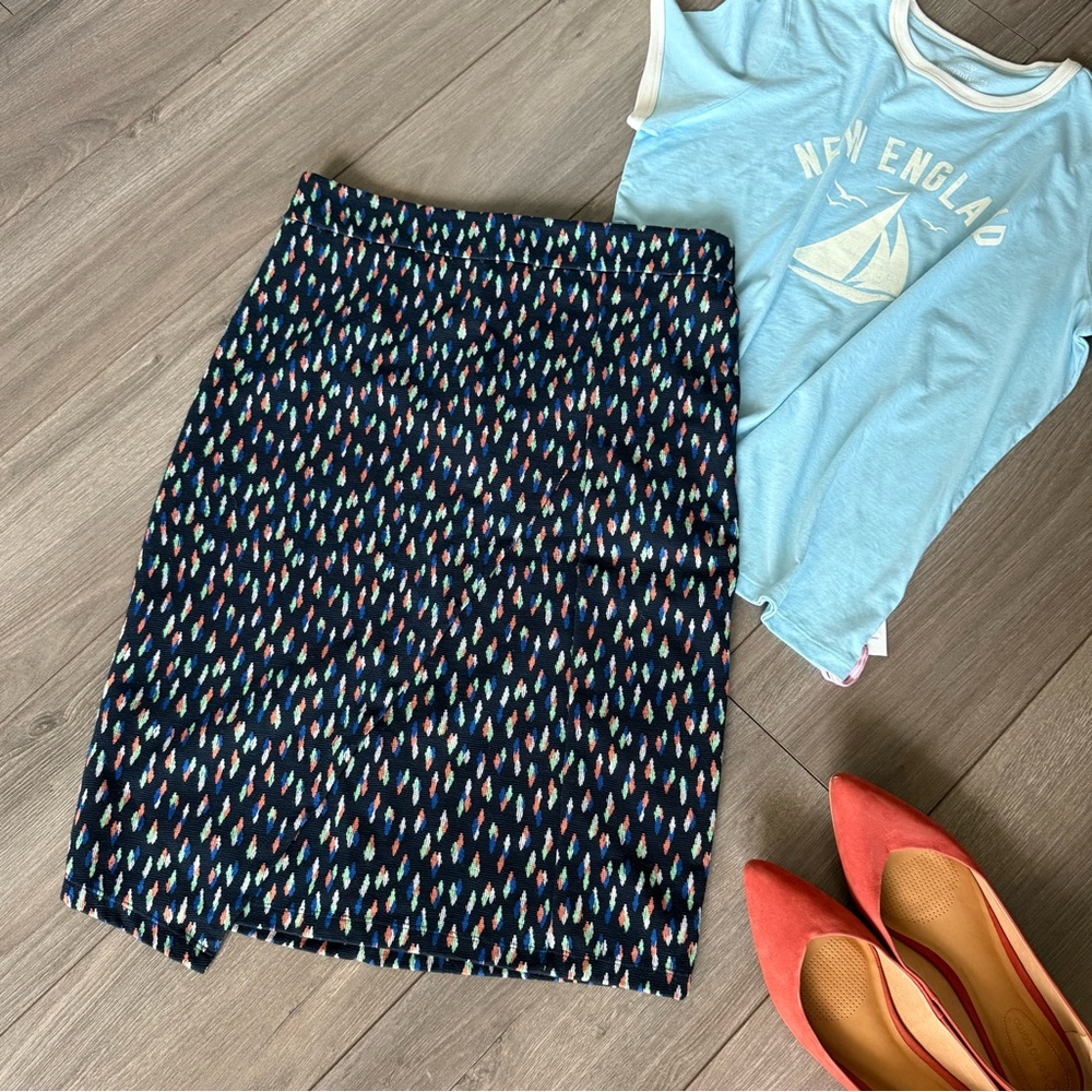 Anthropologie Maeve Debra Faux Wrap Knit Pencil Skirt Confetti Blue 12